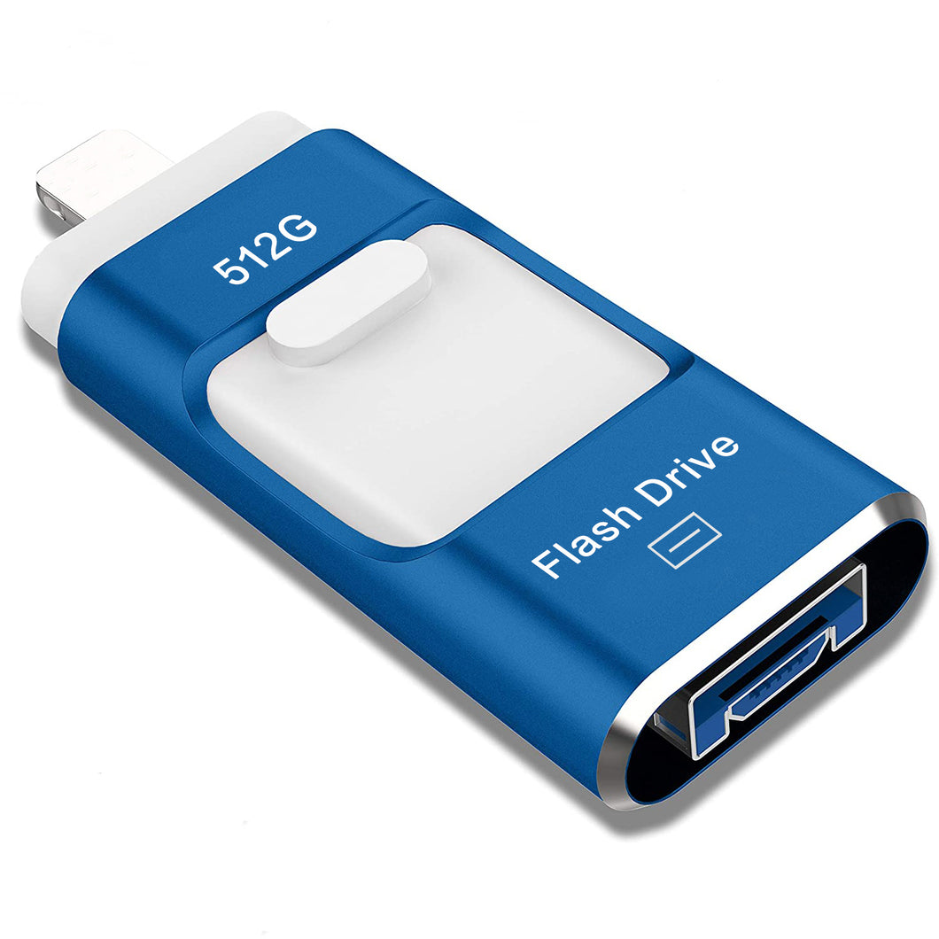 USB Flash Drive for iPhone 512GB, iPhone Memory Stick, iPhone Photo Stick External Storage for iPhone/PC/iPad/Android and More Devices with USB Port (512GB, Blue)