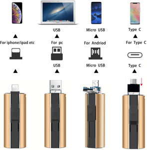 Flash Drive 512GB for iPhone USB Memory Stick Thumb Drives High Speed USB Stick ,Photo Stick External Storage for iPhone/iPad/Android/PC(Gold)