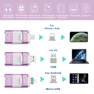 USB Flash Drive for iPhone 512GB, iPhone Memory Stick, iPhone Photo Stick External Storage for iPhone/PC/iPad/Android and More Devices with USB Port (512GB, Purple)